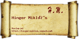 Hinger Miklós névjegykártya